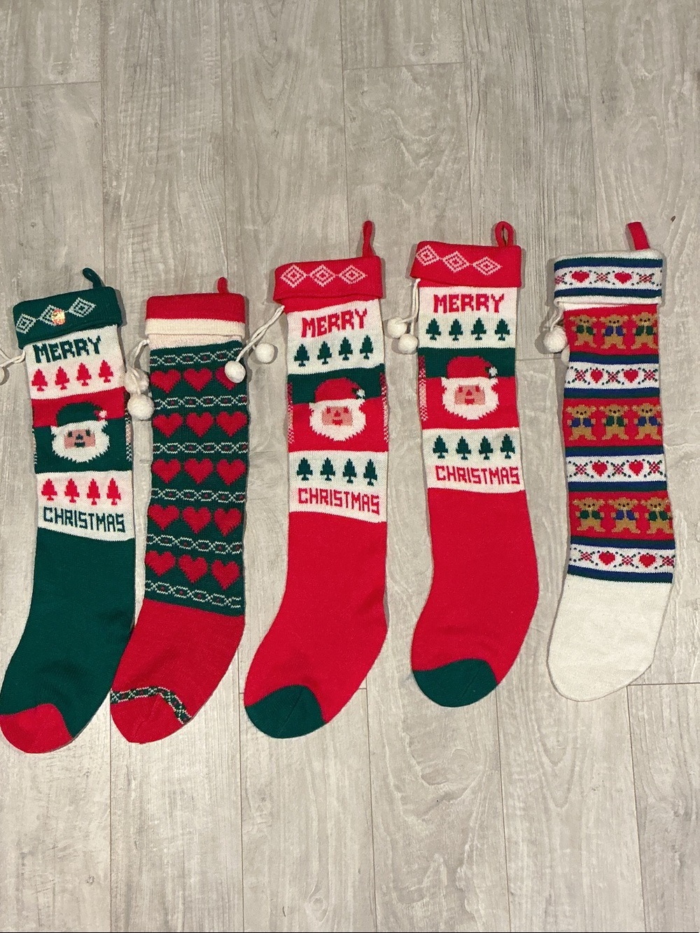 Holiday Knit Christmas Stocking Set - Red & Green-set of 5 .